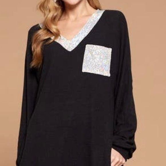 NWT! Soft Black Pullover with Sequin Detailing! 🌸 - Picture 5 of 7
